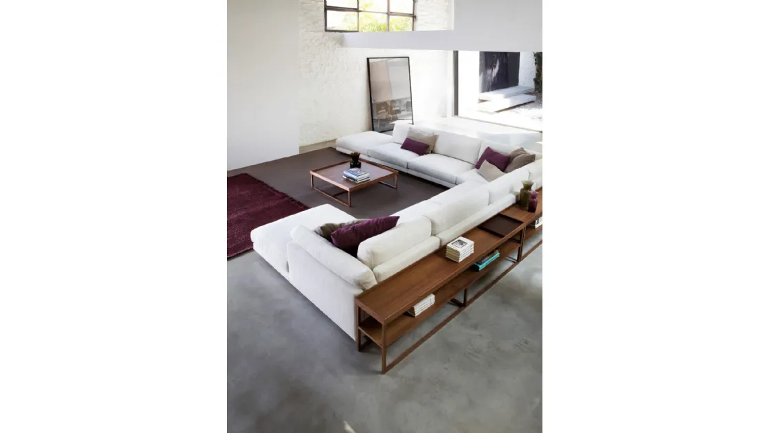 Tavolino rettangolare lungo per retro divano in Noce Canaletto Match di Swan