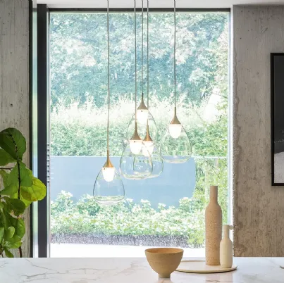 Lampada a sospensione in vetro pyrex e stelo metallico Gocce di Bonaldo