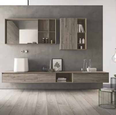 Mobile da Bagno in HPL rovere barrique e laccato canapa opaco con lavabo in teknorit bianco opaco Calix XL 08 di Novello