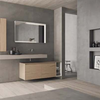 Mobile da Bagno sospeso in HPL rovere naturale e top in teknorit grigio seta opaco Calix XL 09 Novello
