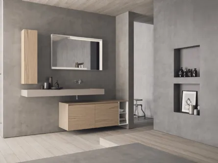 Mobile da Bagno sospeso in HPL rovere naturale e top in teknorit grigio seta opaco Calix XL 15 Novello