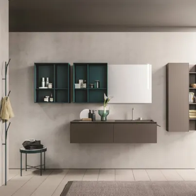 Mobile da Bagno sospeso in laccato opaco brown e petrolio Calix XL 11 di Novello