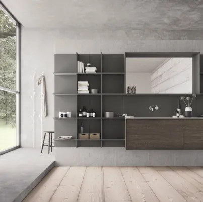 Mobile da Bagno sospeso in HPL rovere bruciato e laccato grigio scuro opaco Calix XL 12 di Novello