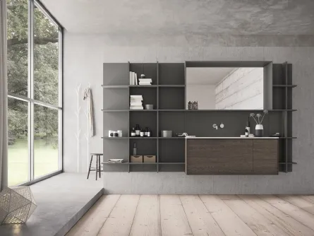 Mobile da Bagno sospeso in HPL rovere bruciato e laccato grigio scuro opaco Calix XL 12 di Novello