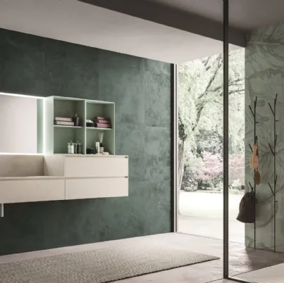 Mobile da Bagno in cemento bianco e laccato verde salice opaco Calix XL 13 di Novello