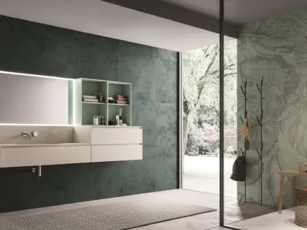 Mobile da Bagno in cemento bianco e laccato verde salice opaco Calix XL 13 di Novello