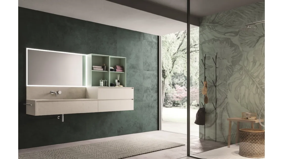 Mobile da Bagno in cemento bianco e laccato verde salice opaco Calix XL 13 di Novello
