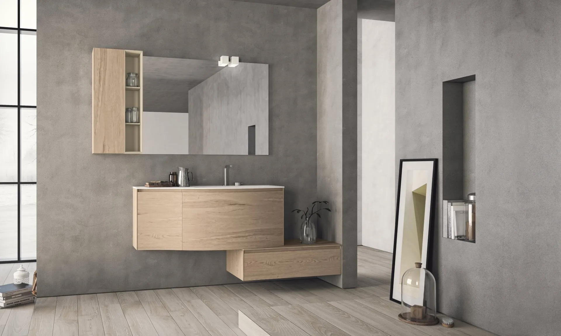 Mobile bagno rovere naturale, arredo bagno sospeso