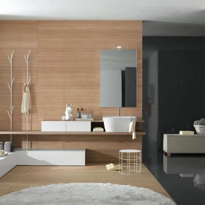 Mobile da Bagno a terra in laccato opaco con top in rovere ecru Canestro 01 di Novello