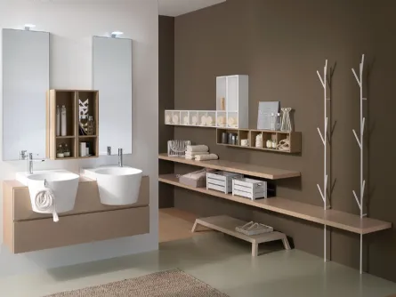 Mobile da Bagno sospeso in rovere ecru, con doppio lavabo Canestro 12 di Novello