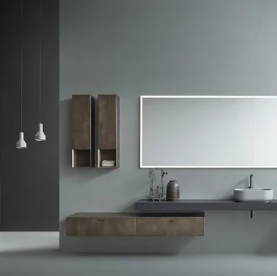 Mobile da Bagno in metallo finitura Titanio e top in rovere grigio grafite Craft 01 di Novello