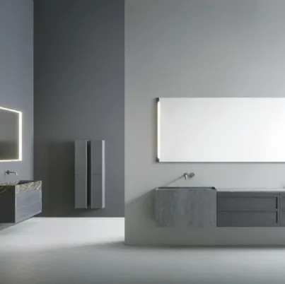 Mobile da Bagno sospeso Craft 02 in rovere grigio grafite di Novello