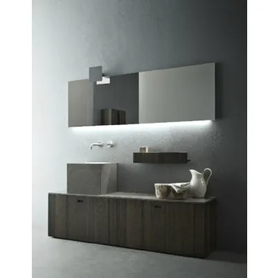 Mobile da Bagno a terra in rovere termocotto e lavabo in appoggio in pietra grey opaca Craft 03 di Novello