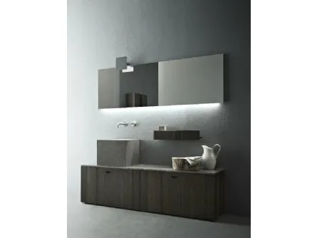 Mobile da Bagno a terra in rovere termocotto e lavabo in appoggio in pietra grey opaca Craft 03 di Novello