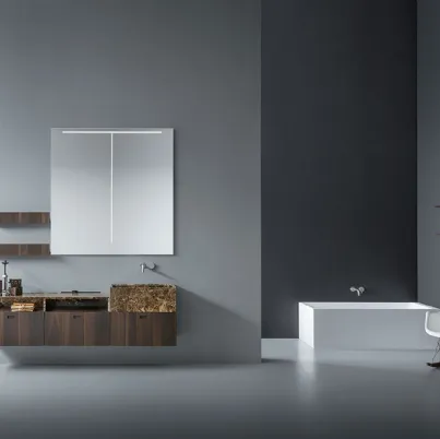 Mobile da Bagno sospeso in rovere termocotto con lavabo e top in marmo EmperadorCraft 04 di Novello