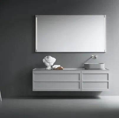 Mobile da Bagno sospeso in rovere grigio chiaro con top in teknorit grigio cemento Craft 10 di Novello