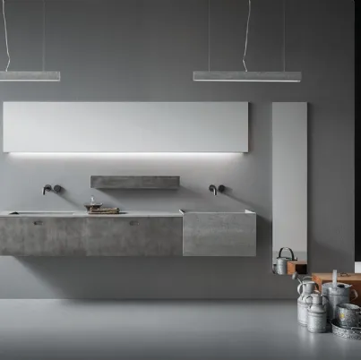 Mobile da Bagno sospeso in finitura metal acciaio con top e lavabi in laminam Savoia grigia Craft 11 di Novello