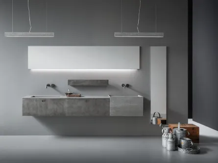 Mobile da Bagno sospeso in finitura metal acciaio con top e lavabi in laminam Savoia grigia Craft 11 di Novello