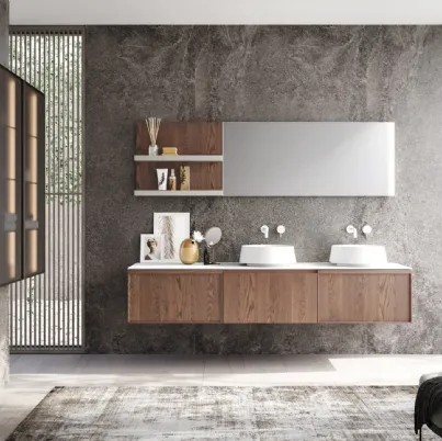 Mobile da Bagno sospeso in rovere con top in teknorit D Art 07 di Novello