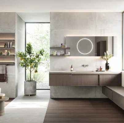 Mobile da Bagno sospeso in rovere con top in laminam pietra piasentina D Art 08 di Novello