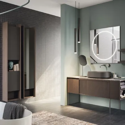 Mobile da Bagno a terra in rovere e top in laminam porfido marrone fiammato D Art 09 di Novello