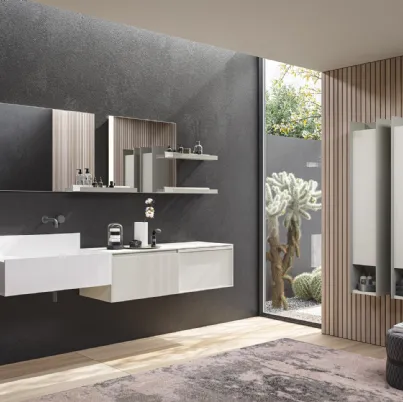 Mobile da Bagno sospeso in laccato opaco peltro e platino con frontale plissettato D'Art 10 di Novello