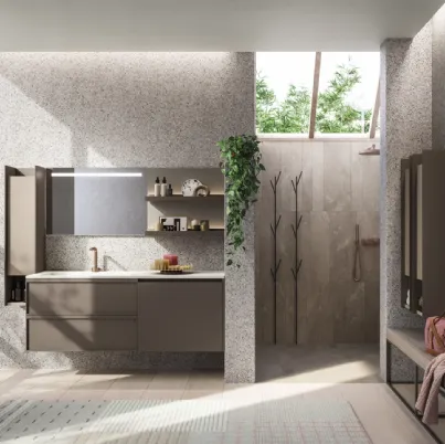 Mobile da Bagno in laccato opaco con panca in rovere D Art 11 di Novello