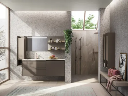 Mobile da Bagno in laccato opaco con panca in rovere D'Art 11 di Novello