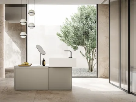 Mobile da Bagno a terra in laccato opaco e lavabo in teknorit bianco opaco D Art 13 di Novello