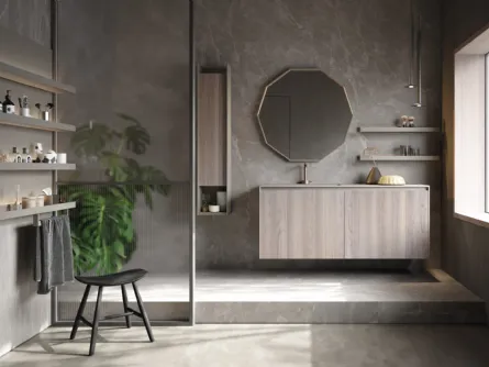 Mobile da Bagno sospeso in rovere e laccato D'art 01 di Novello