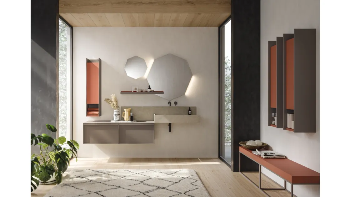 Mobile da Bagno sospeso in laccato opaco e cemento D'Art 02 di Novello