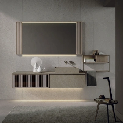 Mobile da Bagno sospeso Quari New 02 in gres e rovere di Novello