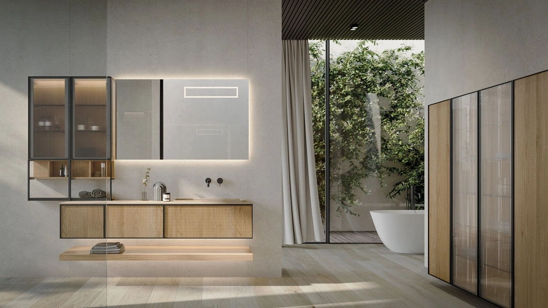 Mobile da Bagno sospeso Quari New 04 in rovere naturale di Novello