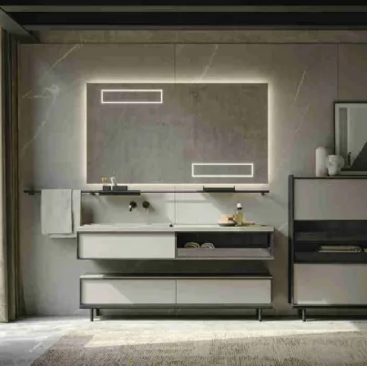 Mobile da Bagno a terra in laccato e rovere con top in gres Sartus 01 di Novello