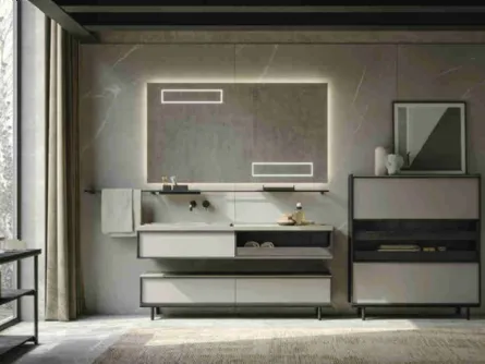 Mobile da Bagno a terra in laccato e rovere con top in gres Sartus 01 di Novello