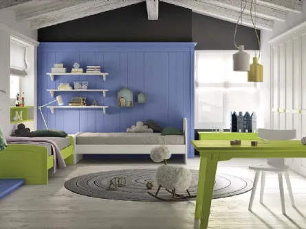 Cameretta N23 Nuovo Mondo in legno laccato Blu oltremare, Lime e Bianco gesso di Scandola