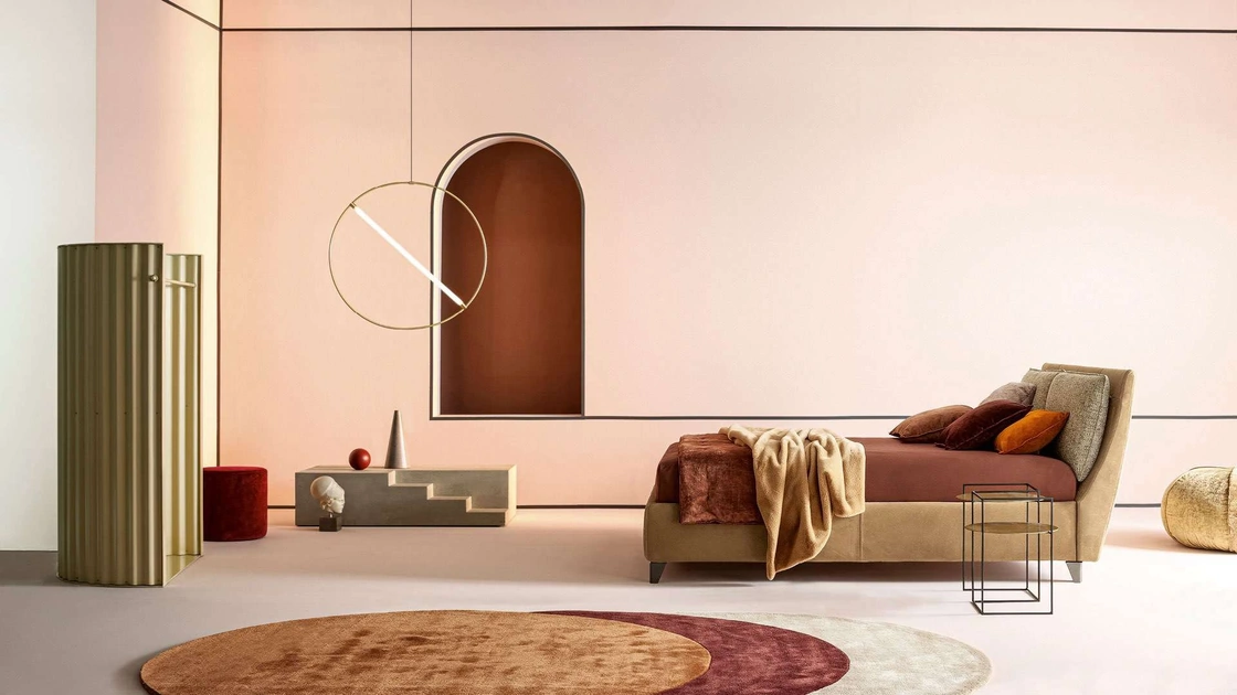 Letto con testiera in pelle e tessuto Attico di Twils