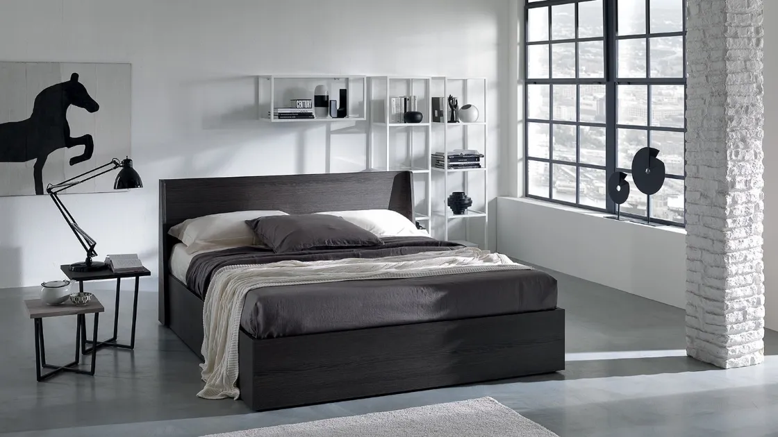 Letto con testiera e box contenitore Wing di Essedue